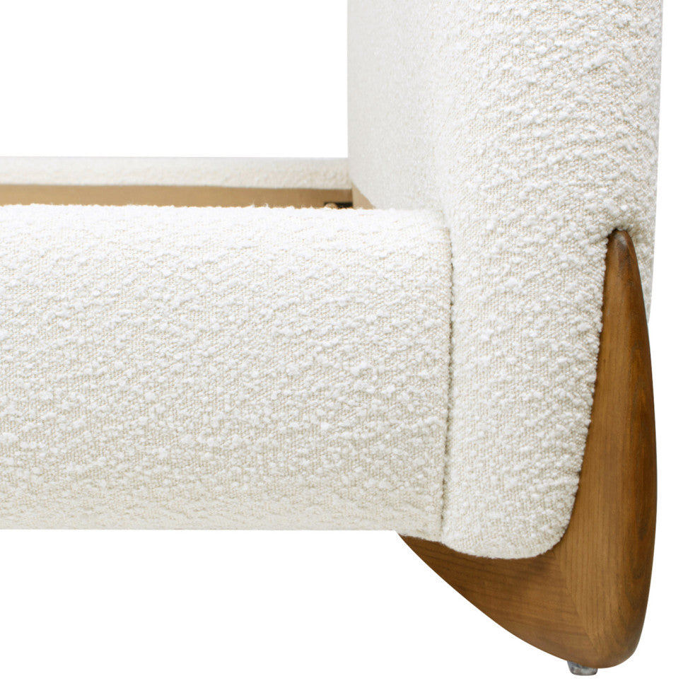 Alpine Sherpa Modern Platform Bed, Ivory White Boucle, Queen
