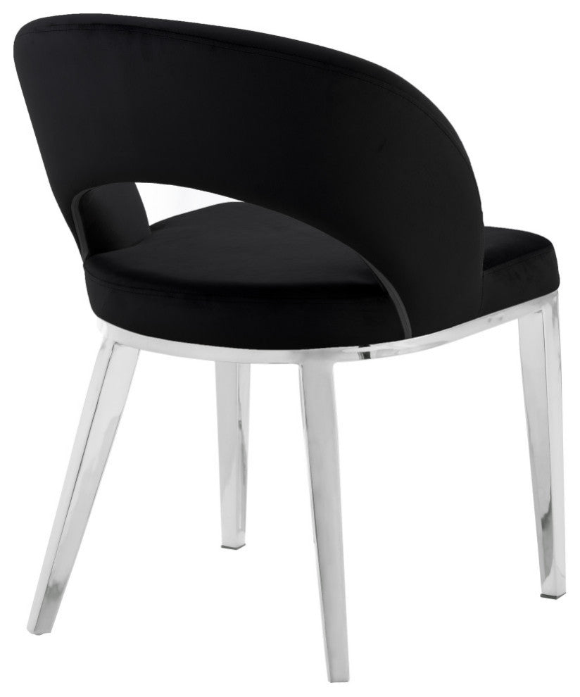 Roberto Velvet Upholstered Dining Chair, Black, Chrome