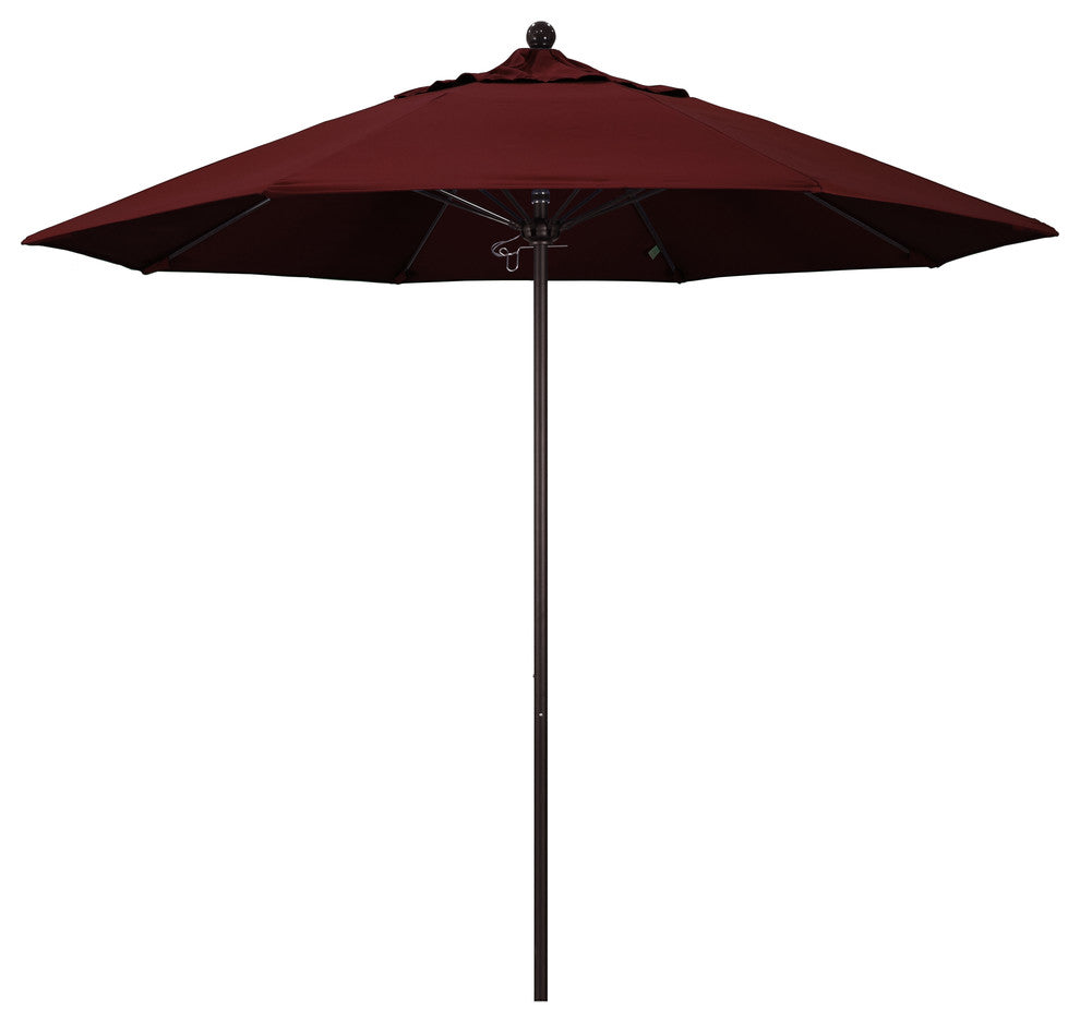 9' Bronze Push Lift Fiberglass Rib Aluminum Umbrella, Pacifica, Burgundy
