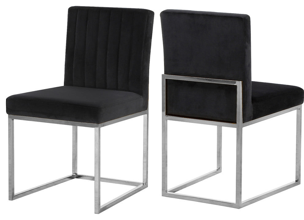 Giselle Velvet Dining Chairs, Set of 2, Black, Chrome Base