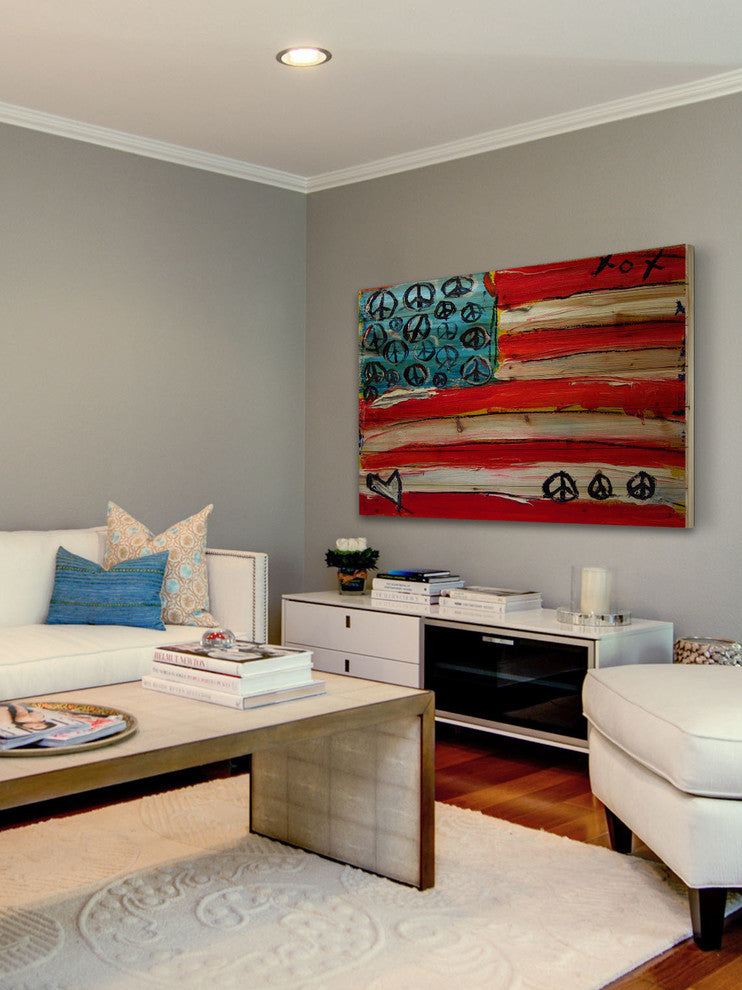 "Peace Flag" Print on Natural Pine Wood by Tori Campisi Painting