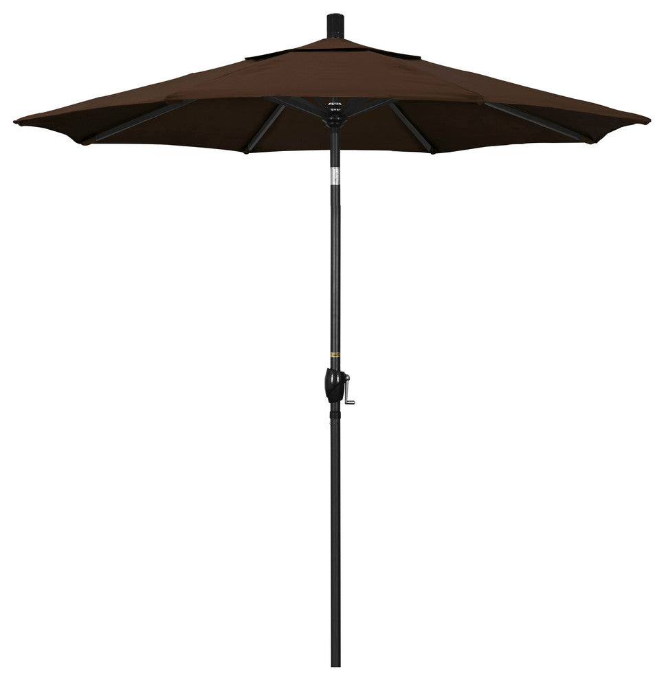7.5' Matted Black Push-Button Tilt Crank Aluminum Umbrella, Mocha Pacifica