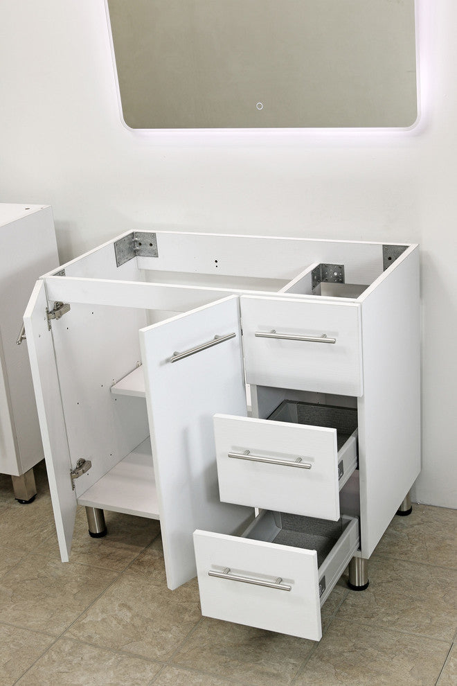 Windbay 36" Free Standing Vanity, White Texture Embossed, Black Stone Countertop