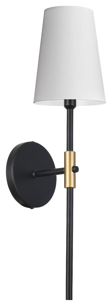 Cinthia 1 Light Wall Sconce with Shade, Matte Black/Aged Brass, White Shade