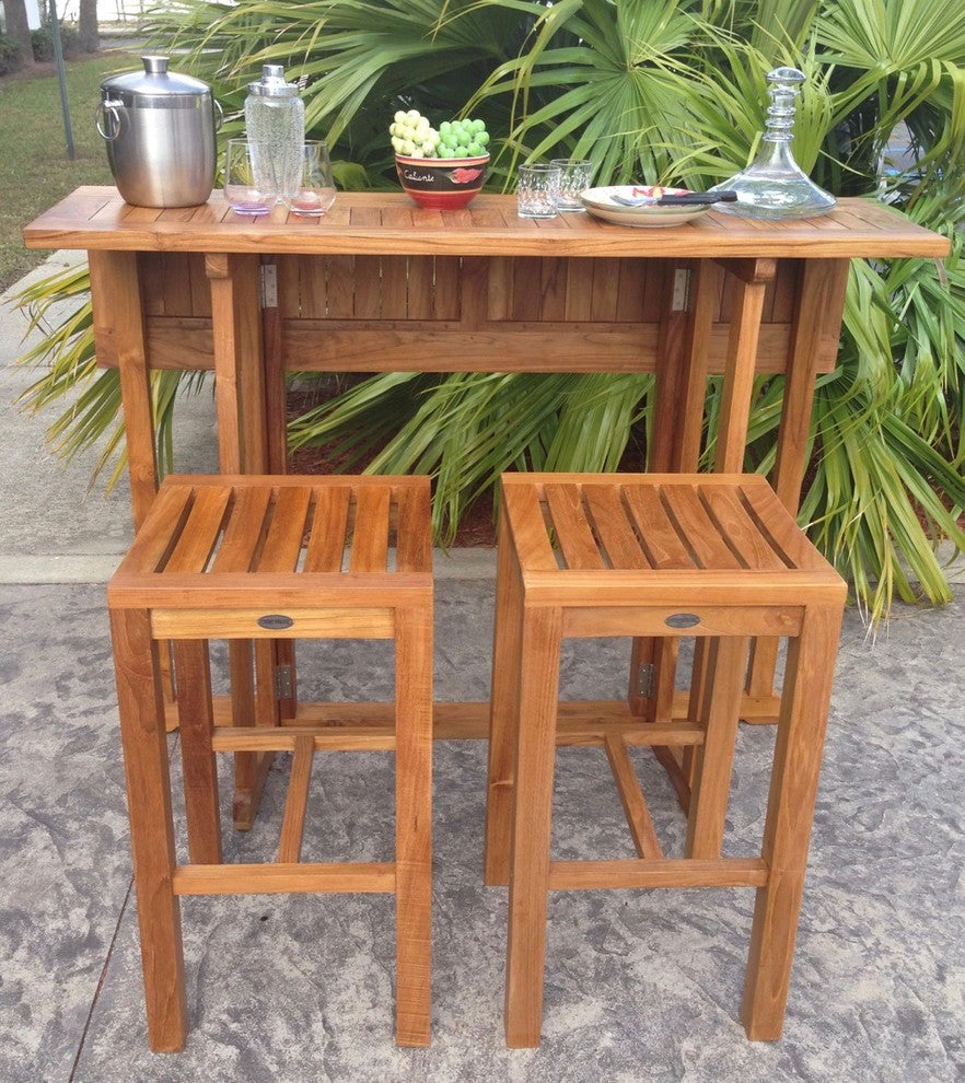 Teak Wood Hatteras Rectangular Folding Outdoor Patio Bar Table, 55"x28"