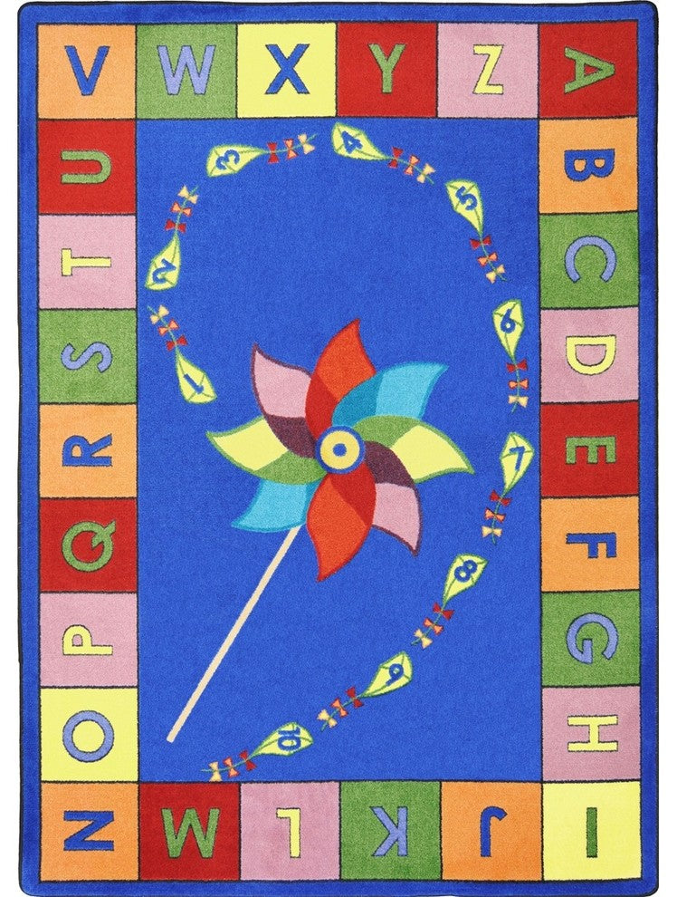 Kid Essentials Rug, Alphabet Pinwheel, Multicolored, 5'4"x7'8"