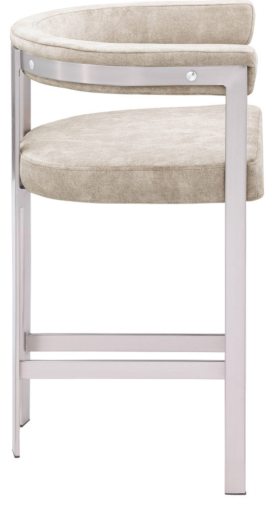 Marcello Upholstered Counter Stool, Beige, Velvet, Brushed Chrome