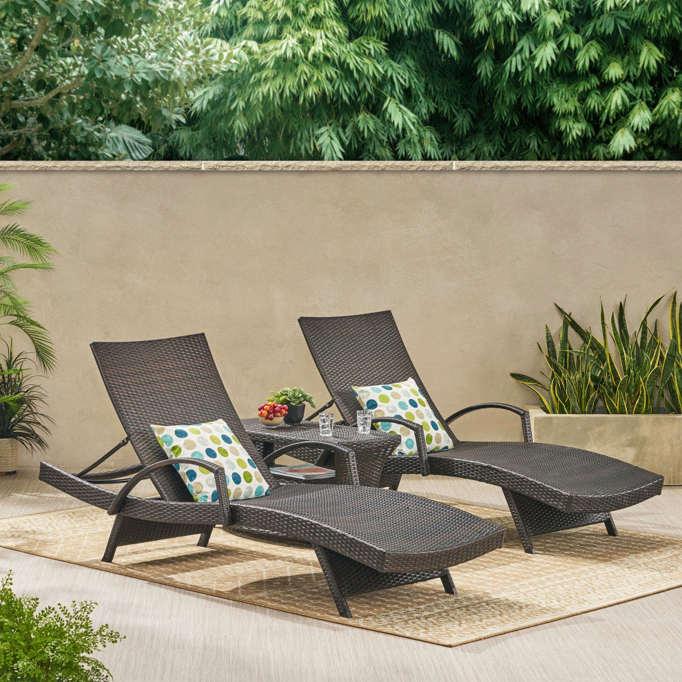 GDF Studio 3-Piece Placerita Outdoor MutliWicker Chaise Lounge with Table Set
