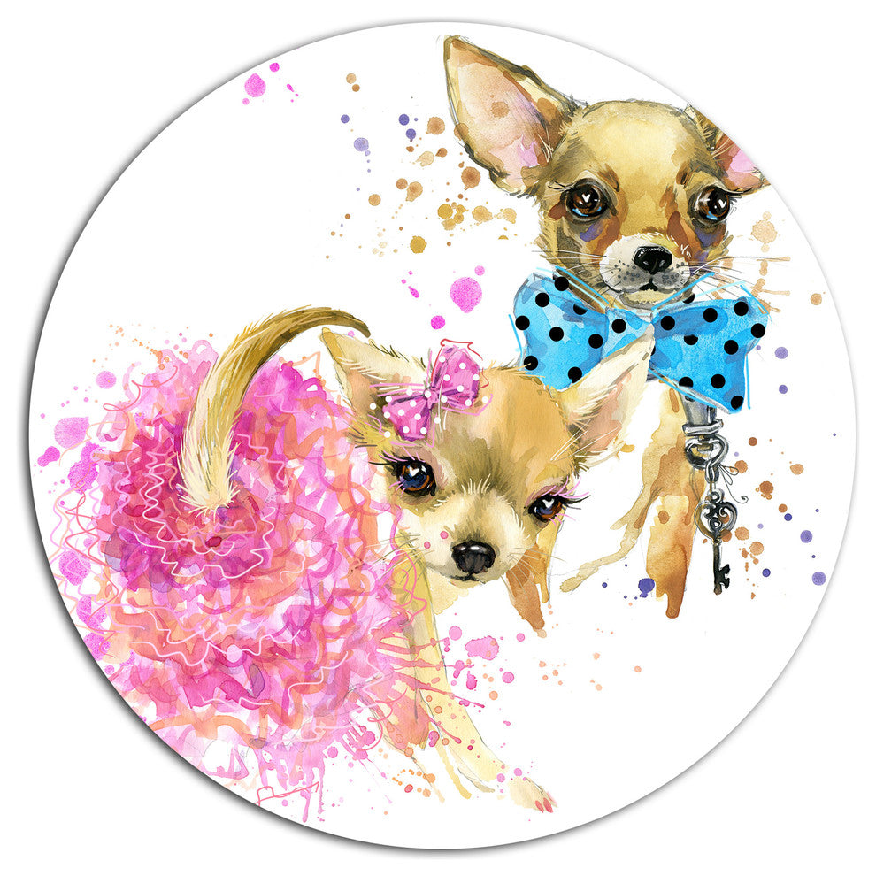 Bridge And Groom Dog Illustration, Animal Round Wall Art, 36"