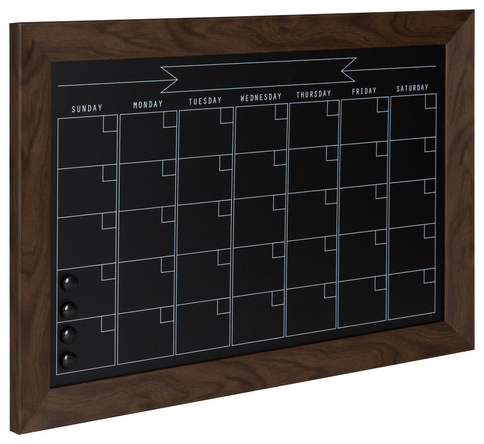 Beatrice Rustic Brown Framed Magnetic Chalkboard Calendar, Walnut Brown, 18x27