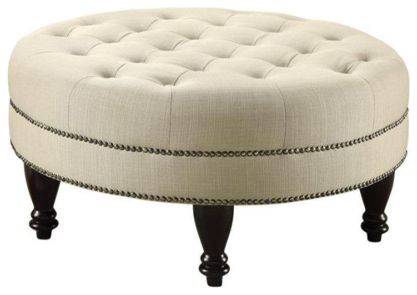 Upholstered Round Cocktail Ottoman, Oatmeal