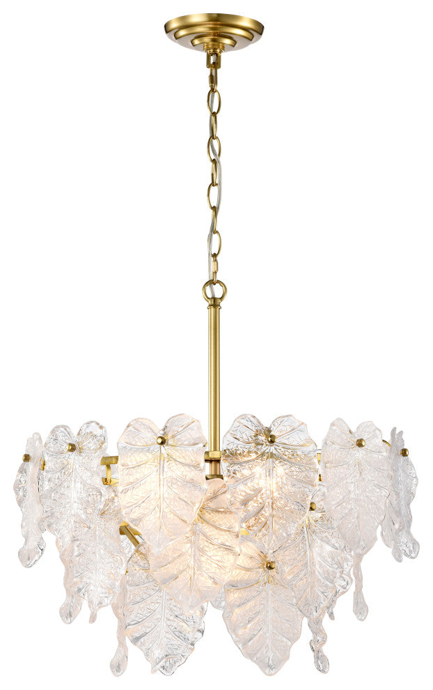 Echo Brushed Shiny Brass 7-Light Tiered Leaf-shaped Glass Chandelier 1 Variation