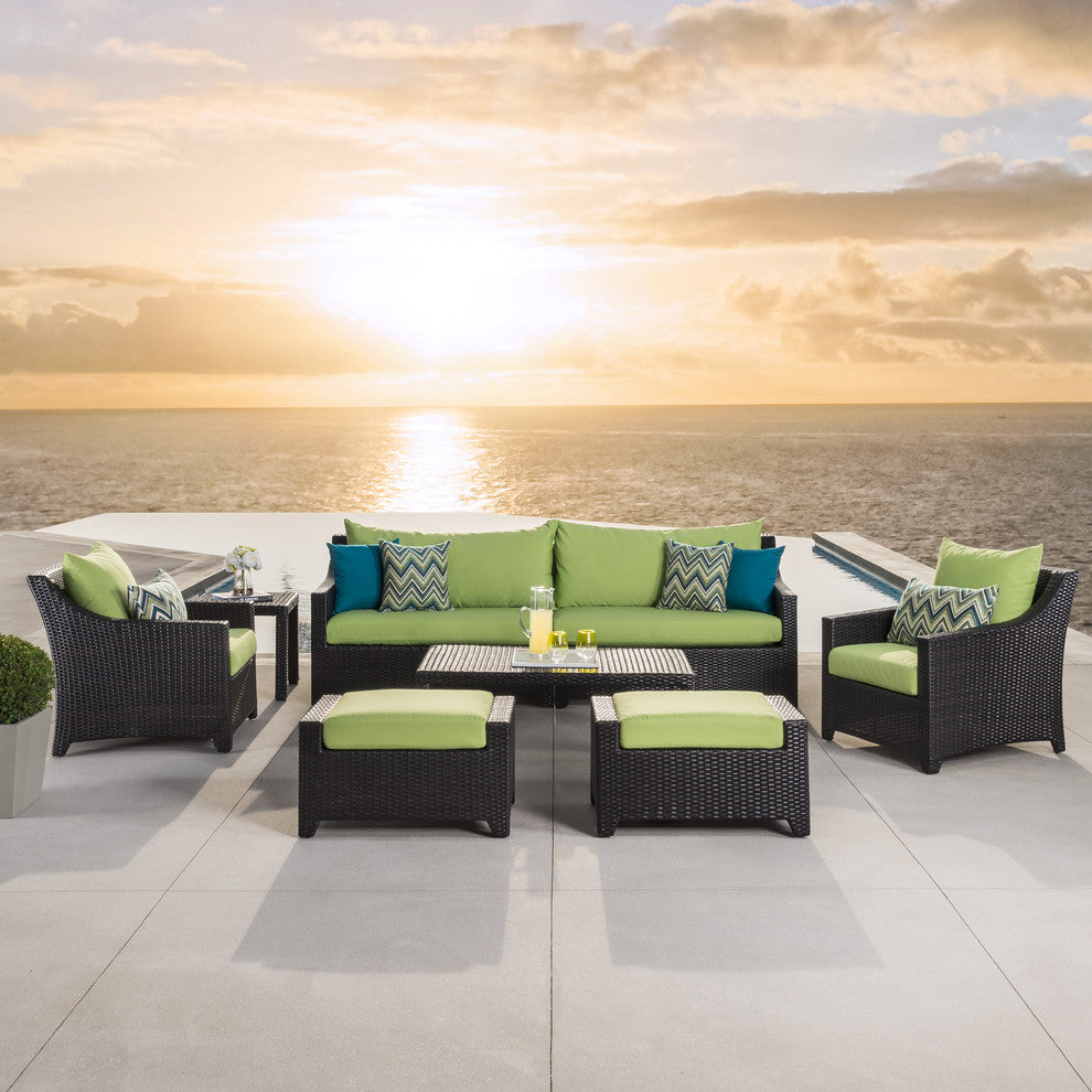 Deco 8 Piece Sunbrella Outdoor Patio Sofa and Club Chair Deep Seating Set, Lime Green