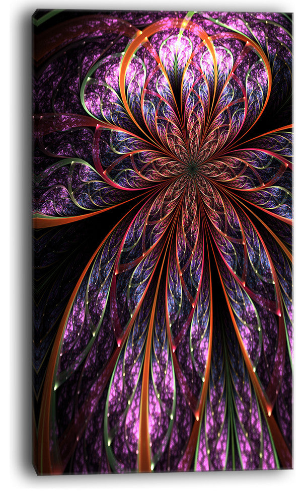 "Glossy Pink Blue Fractal Flower" Floral Wall Art Canvas, 16"x32"