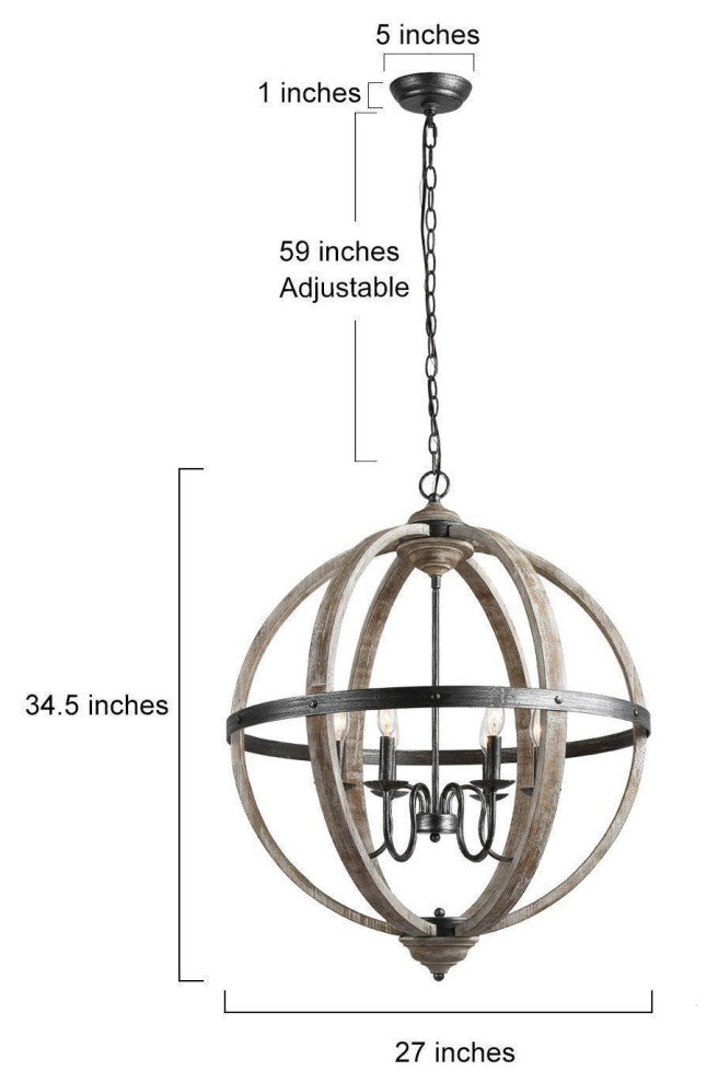 LNC Farmhouse Distressed Wood Orb Chandelier, 6 Lights