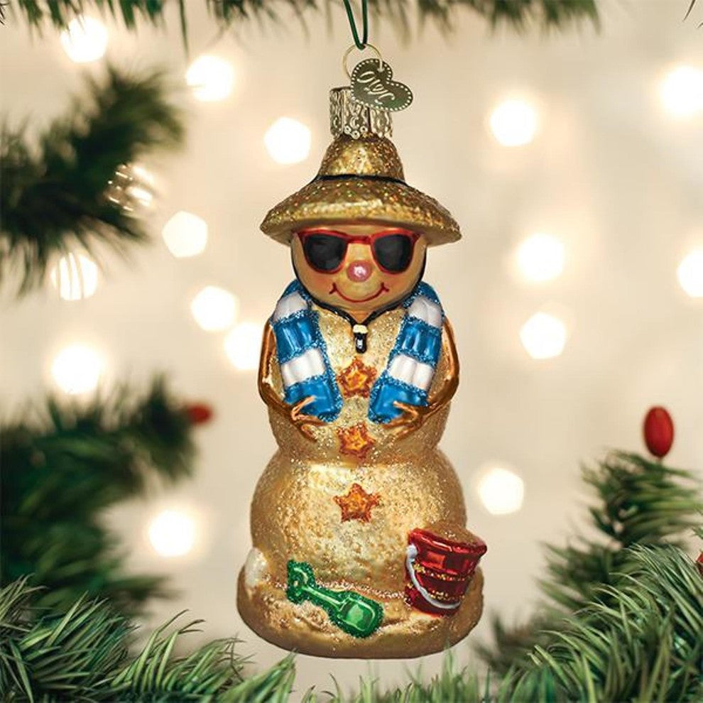 Sand Snowman Beachy Christmas Holiday Ornament Glass
