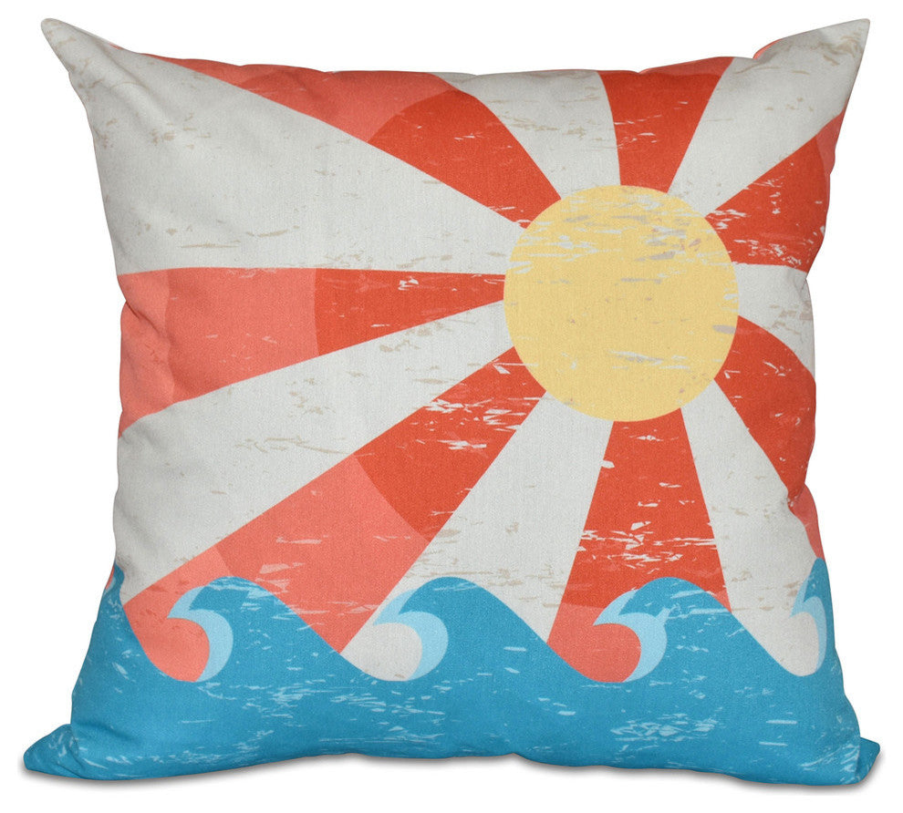 Sunbeams, Geometric Print Pillow, Orange, 16"x16"