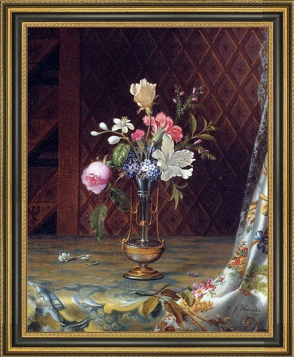 Martin Johnson Heade Vase of Mixed Flowers Framed Premium Canvas Print, 20"x25"