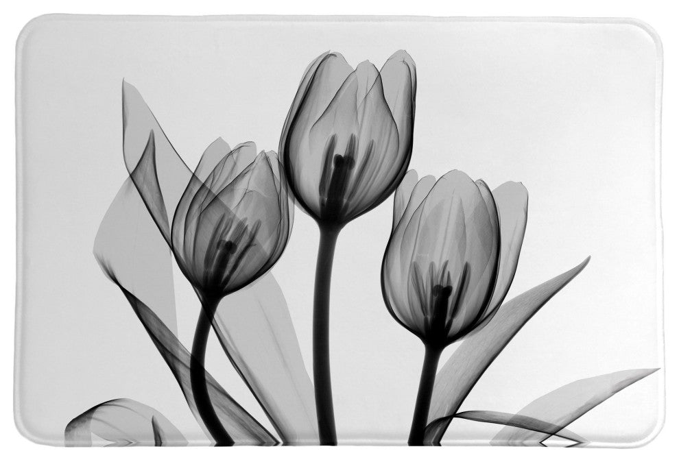 Monochromatic Black Tulips Memory Foam Rug, 20"x30"