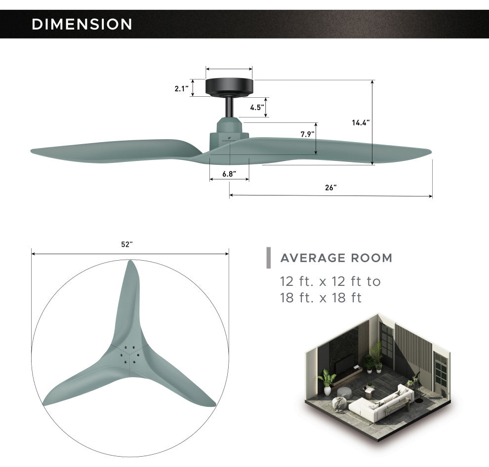 Aerofanture 52 in Modern Indoor Black DC Motor Ceiling Fan With Remote