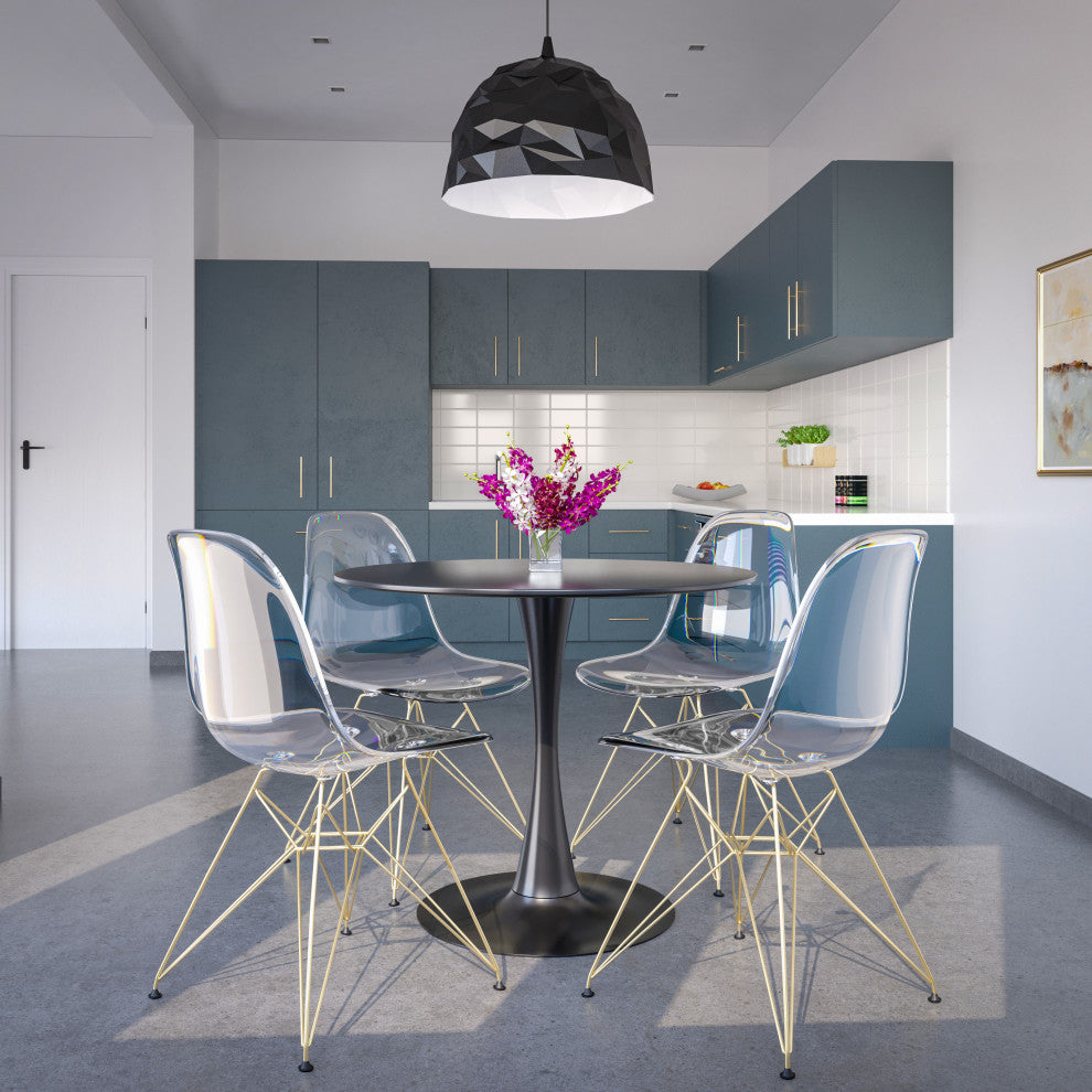 Dining Chair with ABS Plastic Seats Side Chair in Gold Chrome, Clear