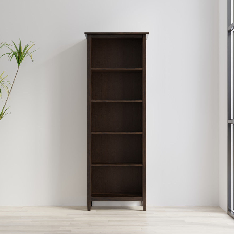 Warm Shaker Solid Wood 5 Shelf Bookcase, Tobacco Brown