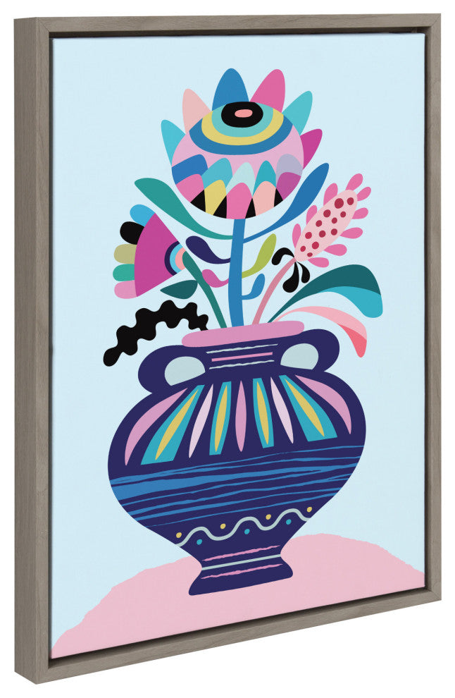 Sylvie Whimsical Floral Framed Canvas by Rachel Lee of My Dream Wall, Gray 18x24