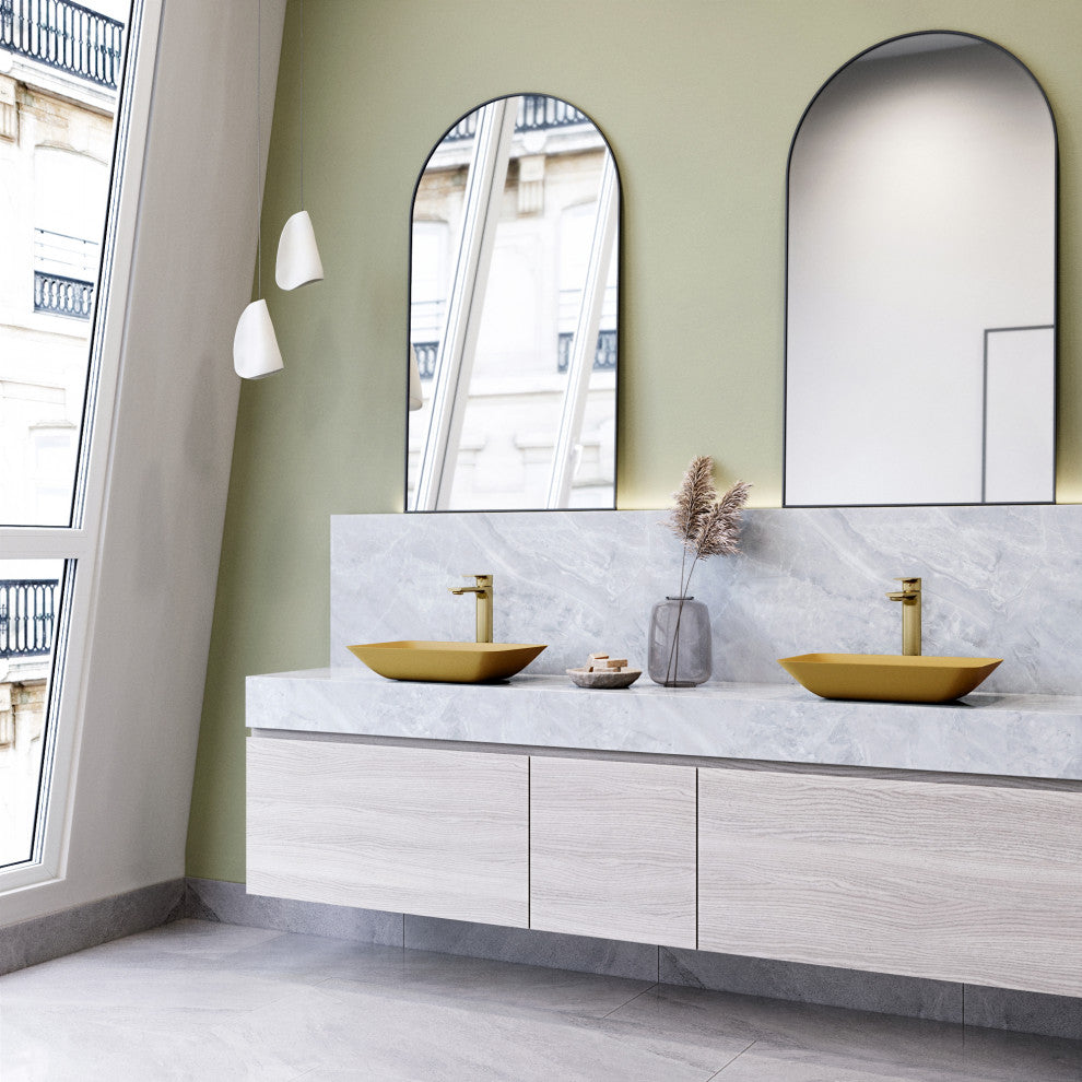 VIGO Sottile 18"L x 13"W x 4"H Glass Rectangular Vessel Bathroom Sink, Citron