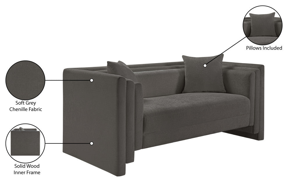 Everett Upholstered Loveseat, Grey, Chenille Fabric