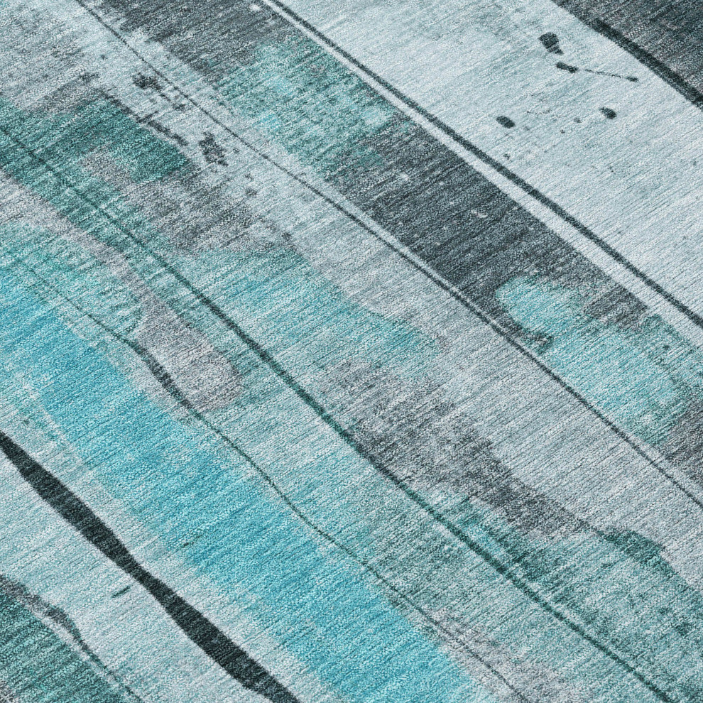 Machine Washable Indoor/Outdoor Chantille ACN1874 Teal 8' x 8' Round Rug