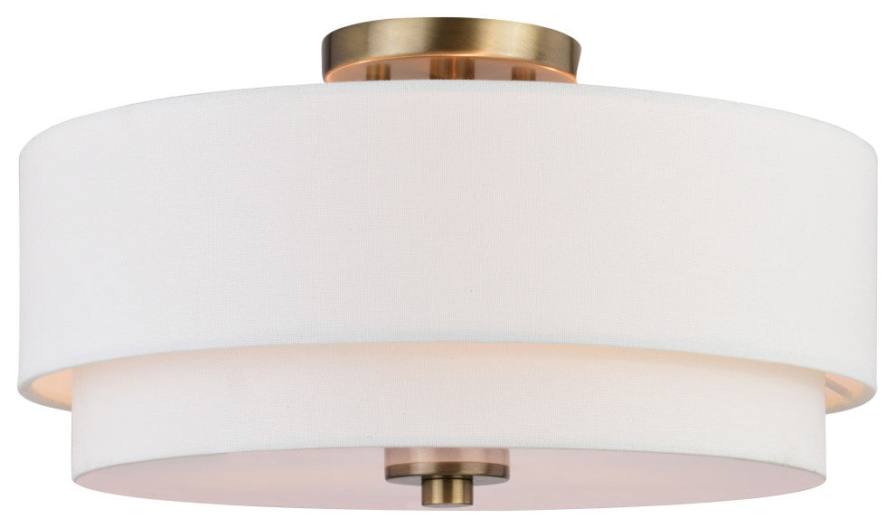 Burnaby Mid-Century Drum Semi Flush Ceiling Light, Matte Brass, 16"wx9"hx16"d
