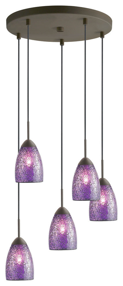 Venezia Mini Pendant, Bronze, Mosaic Purple, 5-Light, 14"D