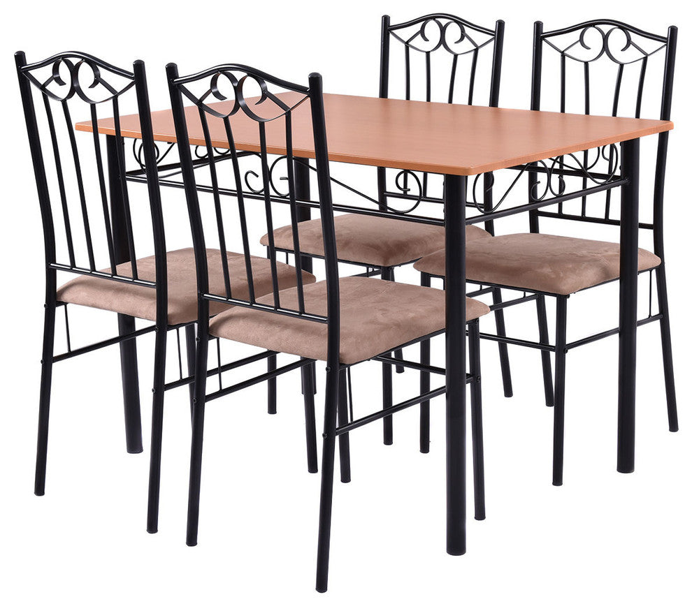 Costway 5 PC Dining Set Wood Metal Table and 4 Chairs Kitchen Furniture