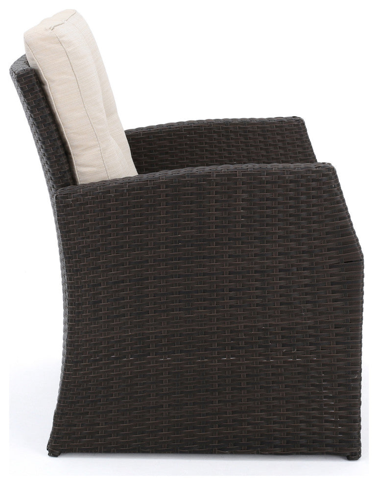 GDF Studio 4-Piece Del Norte Outdoor Wicker Chat, Beige Water Resistant Set