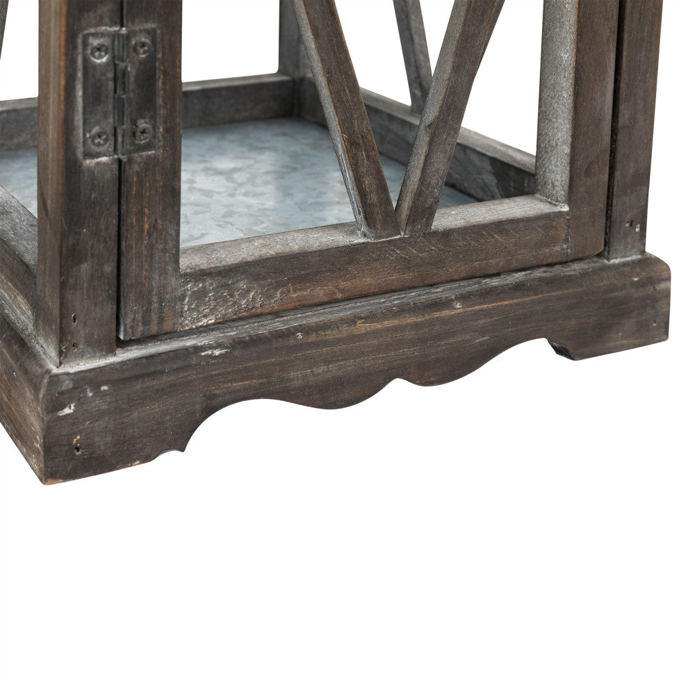 Farmhouse Wood Metal Lanterns Set of 2, Black