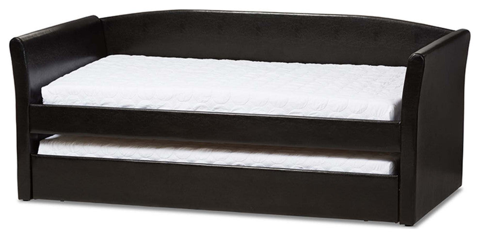 Jolene Fabric Upholstered Daybed With Trundle Bed, Black