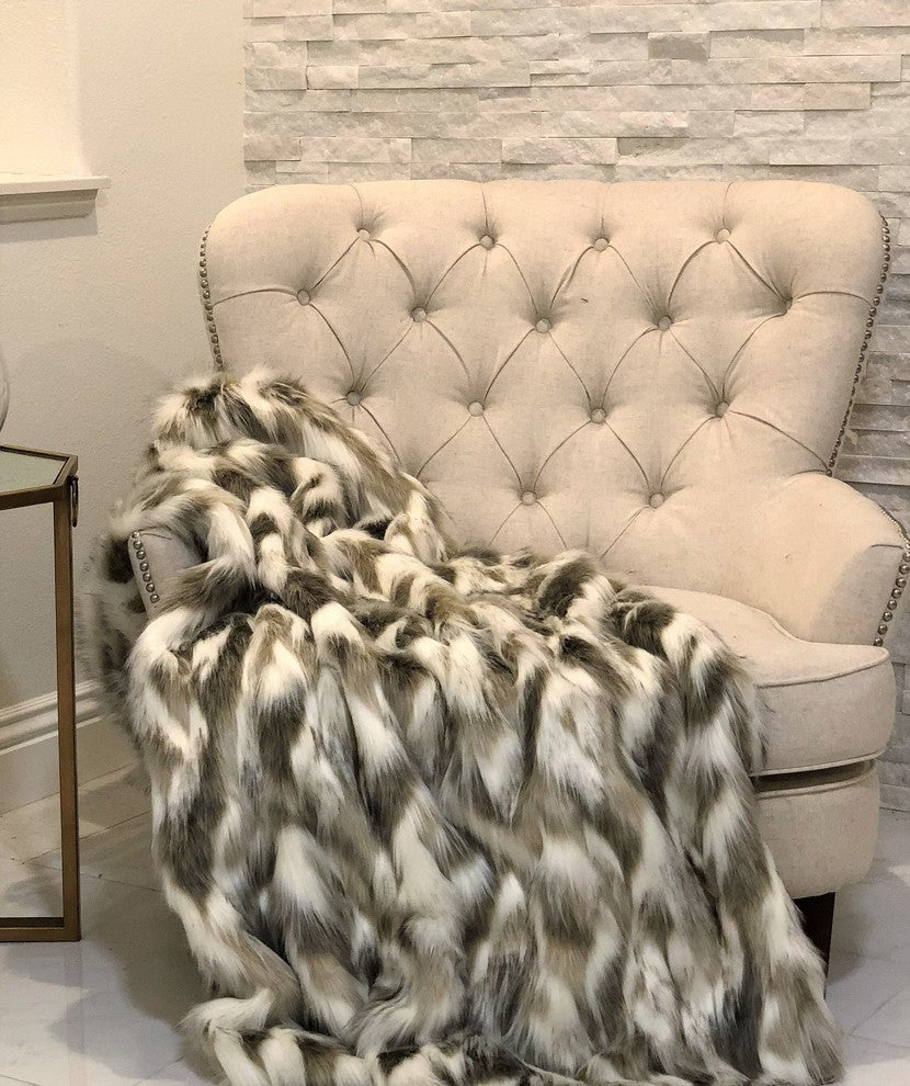 Plutus Tibet Faux Fox Handmade Throw Blanket, 108 X 90