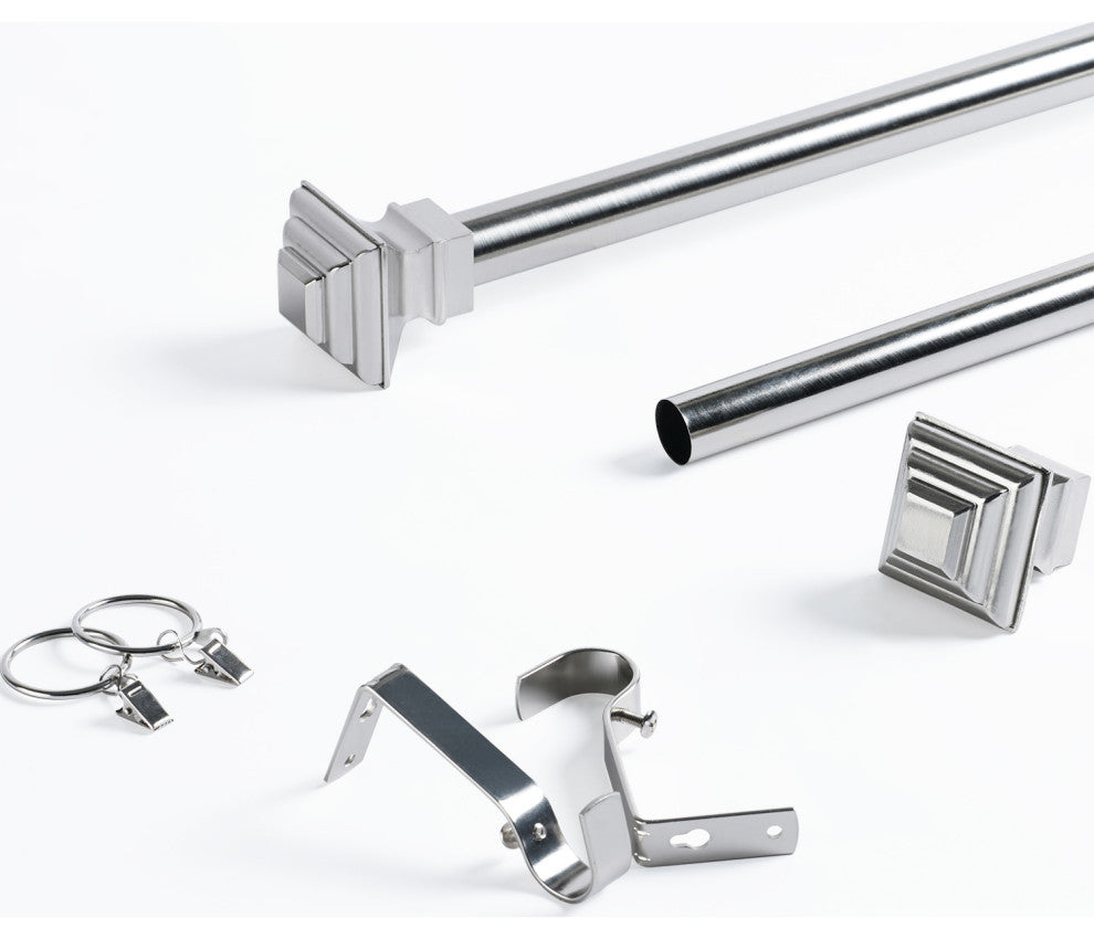 Modern Square Extendable Metal Rod Set, 52" 144", Nickel