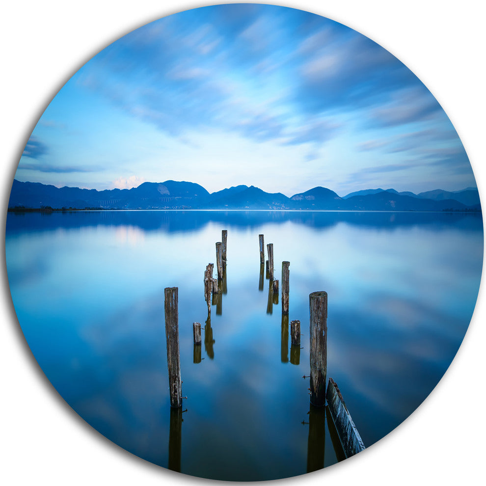 Deep Into The Sea Pier, Seascape Photo Round Wall Art, 36"