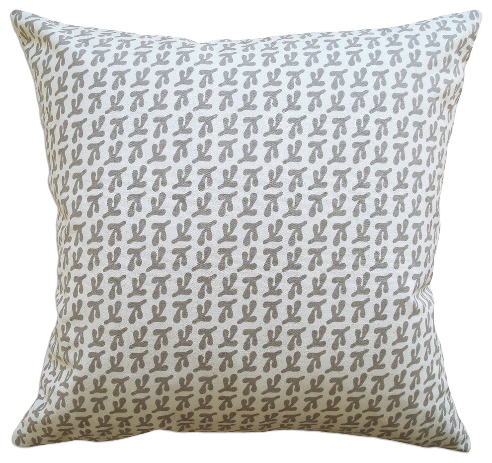 "Bird's Feet" Hand-Printed Canvas Pillow, Pewter, 16x16