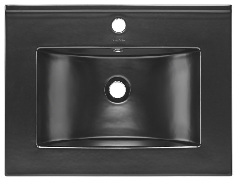 Ceramic Vanity Top 24" With Single Faucet Hole, Matte Black