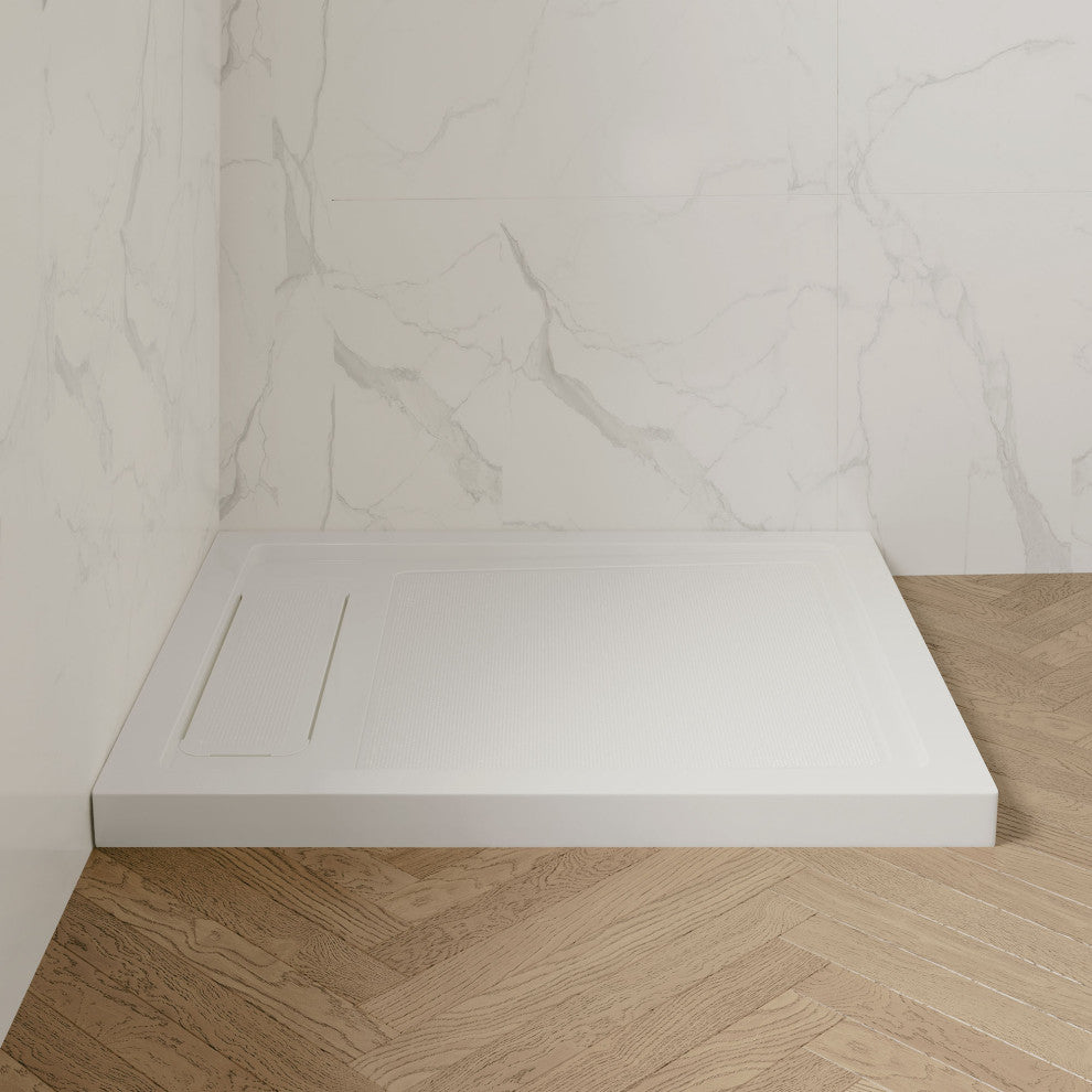 Ove Decors Erika Shower Base Rectangle, White, 36"x36", Side Drain