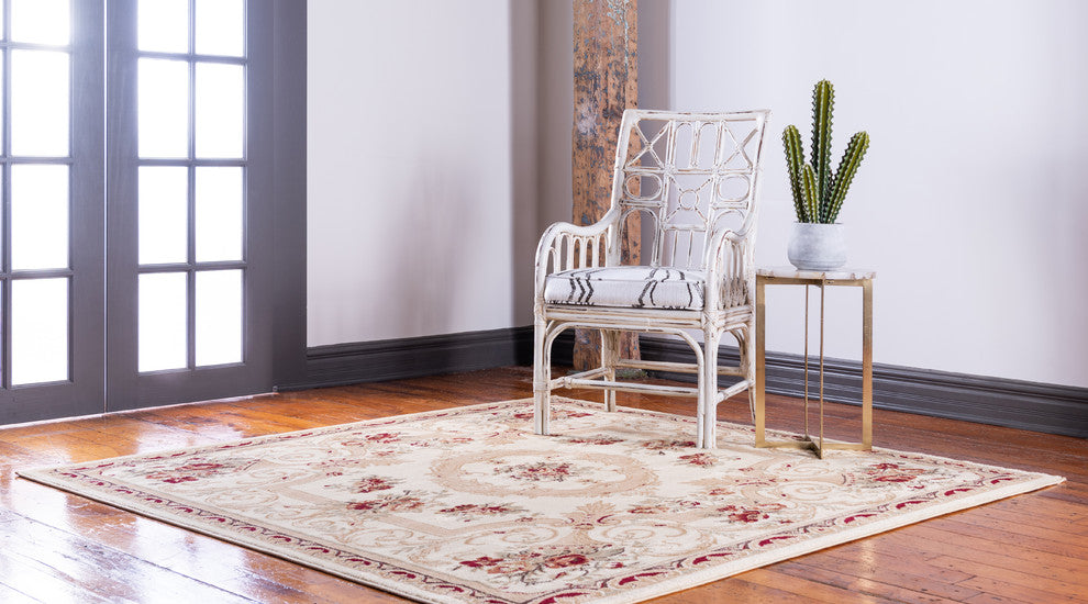 Unique Loom Cream Henry Versailles 4' 0 x 4' 0 Square Rug