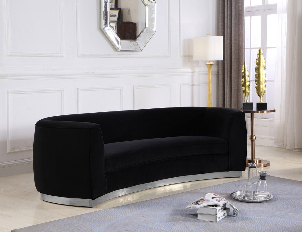 Julian Velvet Upholstered Sofa, Black, Chrome Base