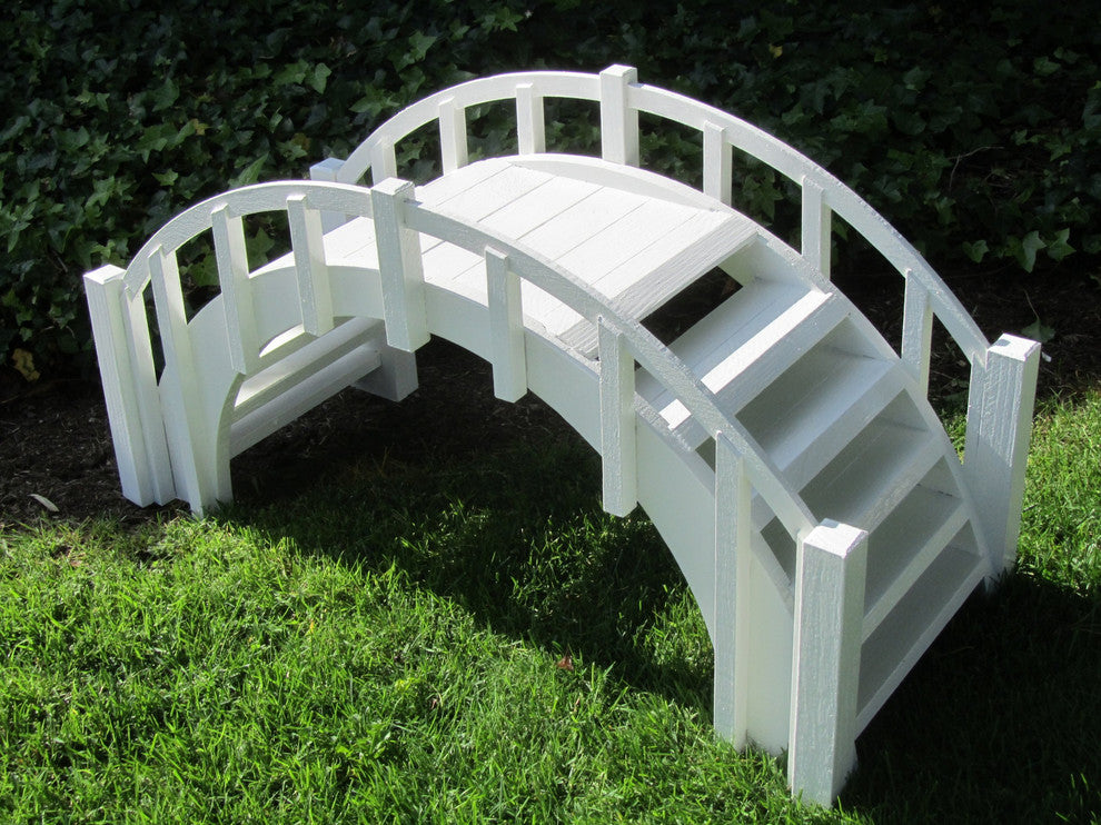 SamsGazebos Fairy Tale Wood Garden Bridge With Picket Railings, Unfinished