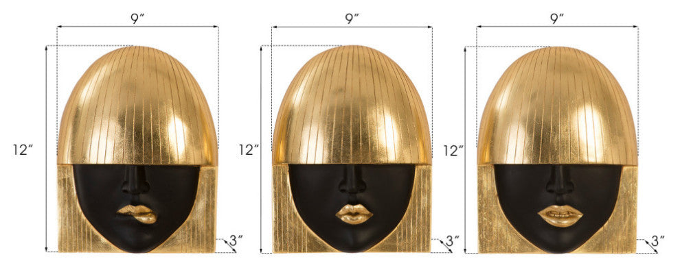 Fashion Faces Wall Tiles, 3-Piece Set, Gold Leaf