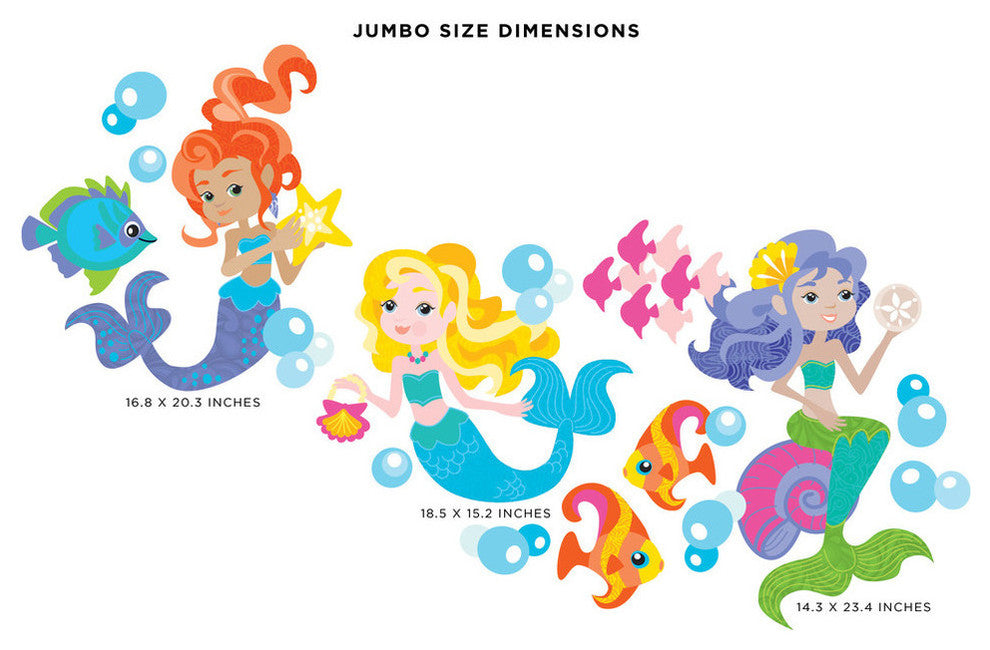 Mermaid Fabric Wall Decals, Set of 3 Beautiful Mermaids, Size Large