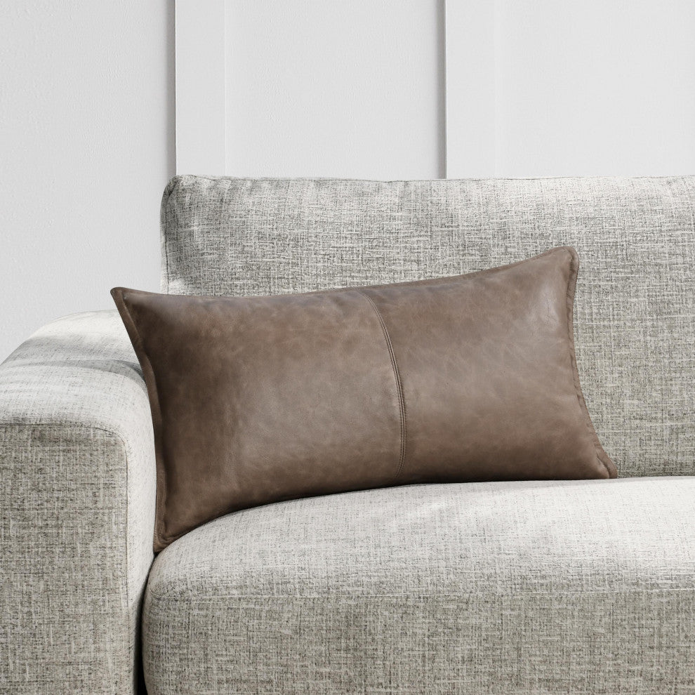 Cheyenne 100% Leather 14"x26" Throw Pillow by Kosas Home, Taupe