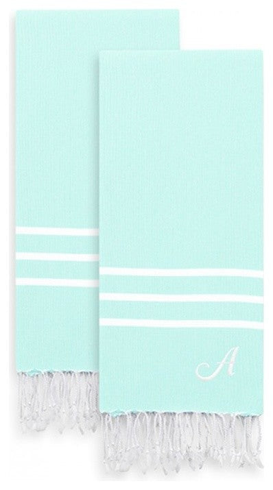 Alara Turkish Pestemal Hand Towels, Set of 2, Soft Aqua, R