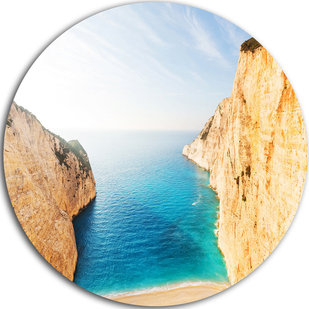 Blue Sea In Between Big Rocks, Seashore Large Disc Metal Wall Art, 23"